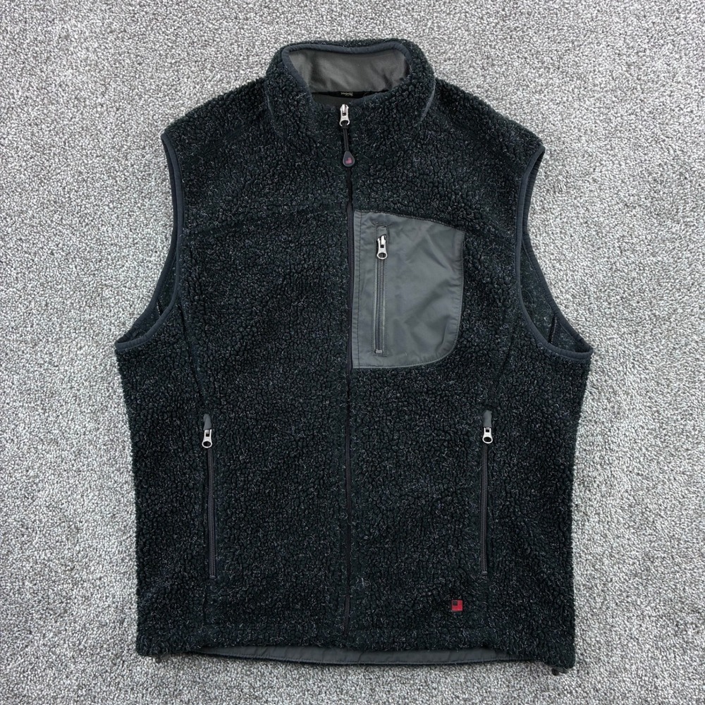 Vintage Woolrich Sherpa Fleece Vest Mens Medium Black Full‎ Zip Pocket